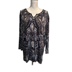 Alfred‎ Dunner Elegant Black and Gray Paisley Top size 2X